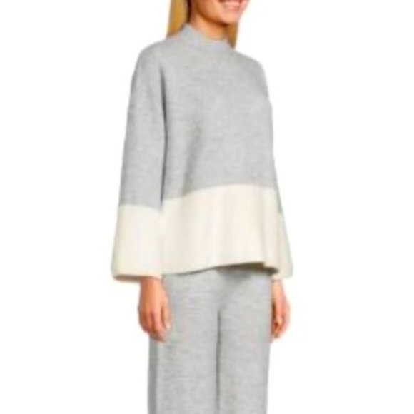 World Market Plush Neutral Colorblock Loungewear Grey and White Sweater - Picture 2 of 4